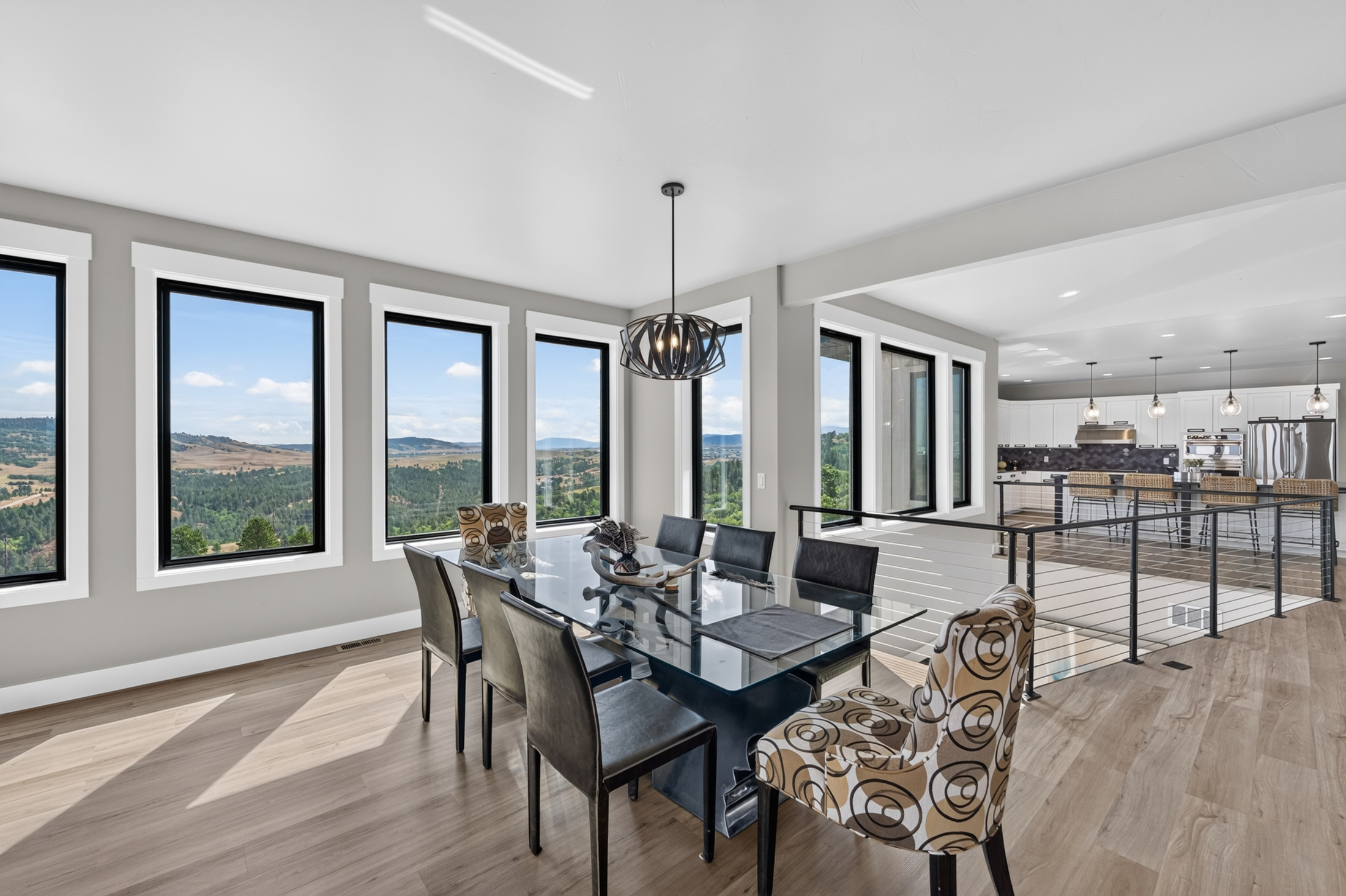 Floor to ceiling windows line the dining area